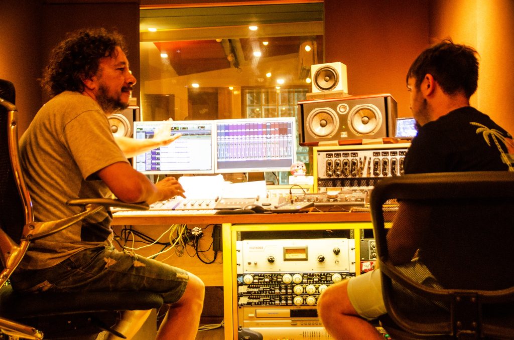 Recording drums in a professional recording studio